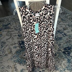 Sleeveless Leopard Print Shift Dress - Blush & Black